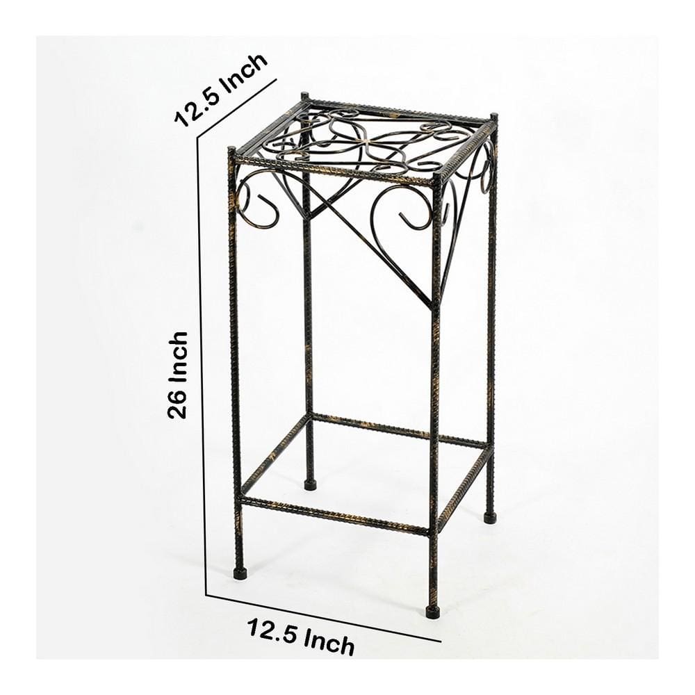 Scrolled Metal Frame Plant Stand with Square Top Large Black By Casagear Home BM216725