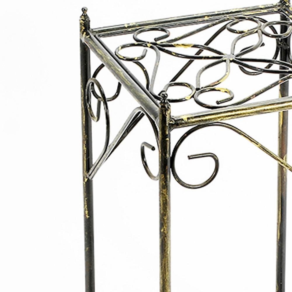 Lattice Cut Square Top Plant Stand with Tubular Legs Medium Black By Casagear Home BM216729