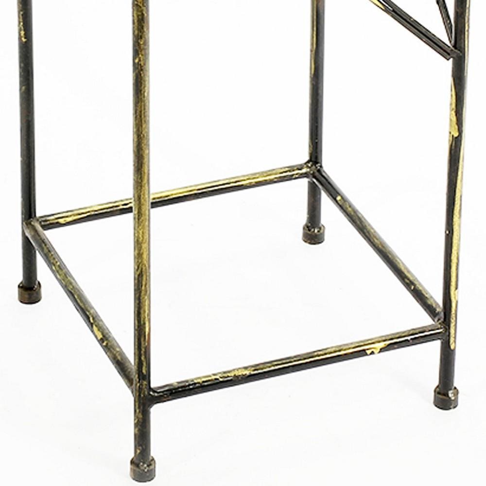 Lattice Cut Square Top Plant Stand with Tubular Legs Medium Black By Casagear Home BM216729