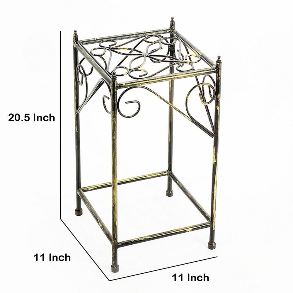 Lattice Cut Square Top Plant Stand with Tubular Legs Medium Black By Casagear Home BM216729