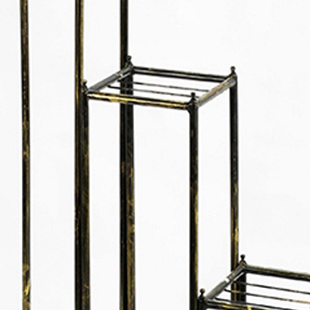 2 Tier Square Slatted Top Plant Stand Set of 3 Black And Gold By Casagear Home BM216735