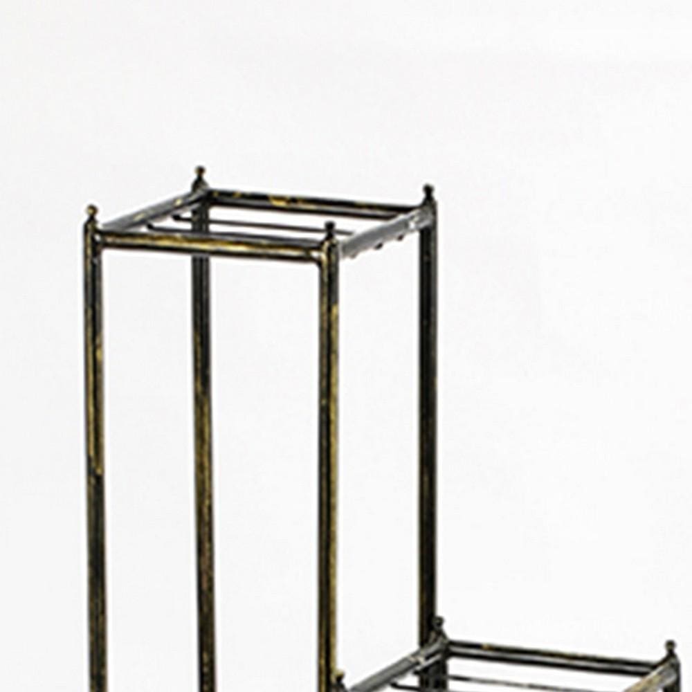 2 Tier Square Slatted Top Plant Stand Set of 3 Black And Gold By Casagear Home BM216735