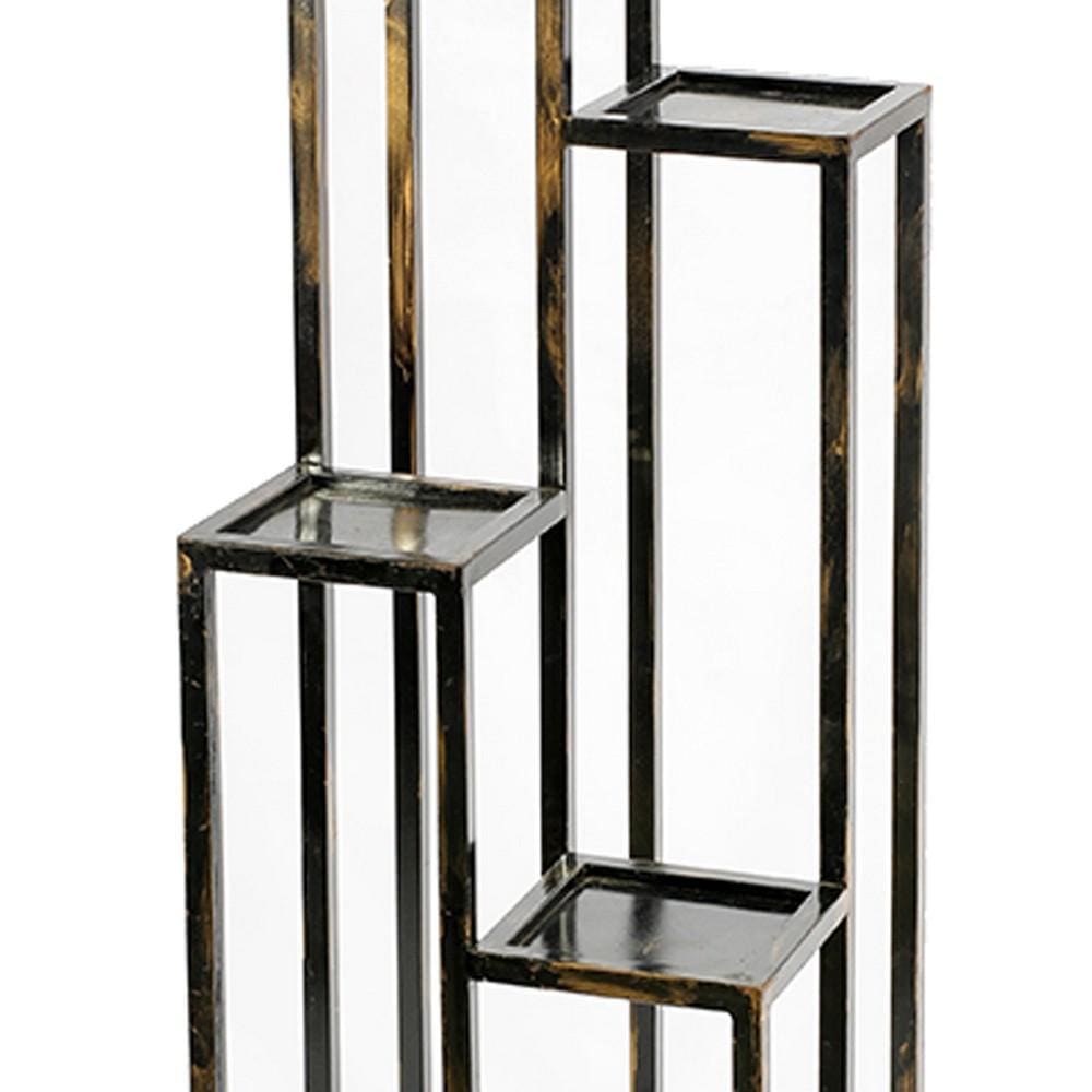 4 Tier Cast Iron Frame Plant Stand with Tubular Legs Black And Gold By Casagear Home BM216736