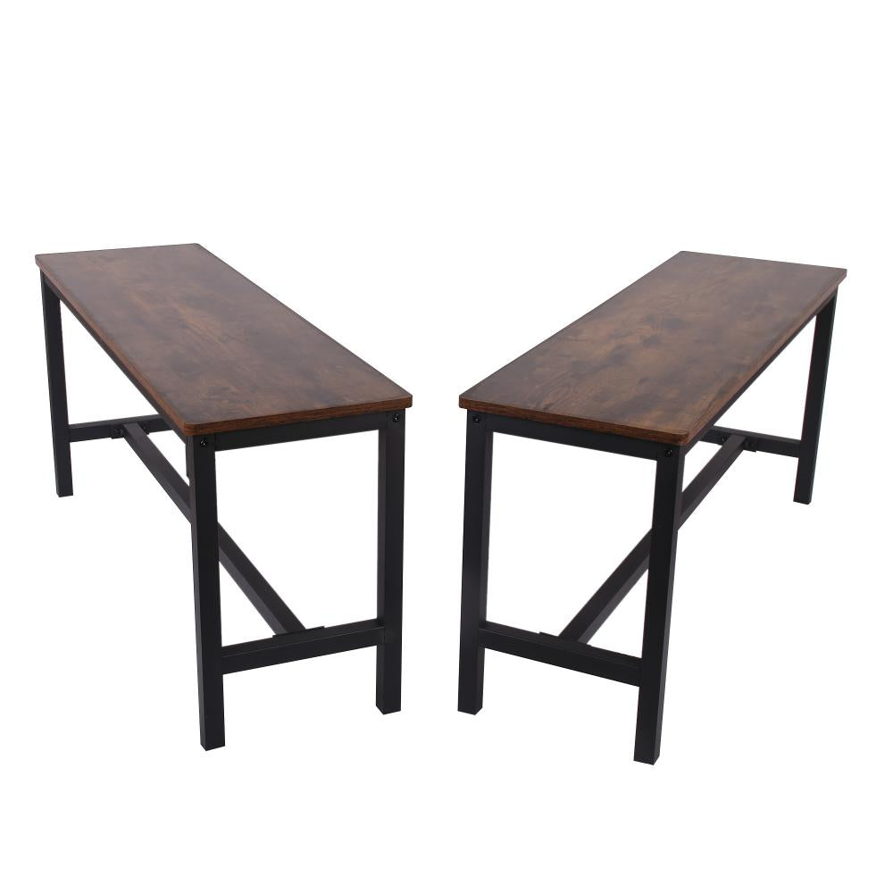 42 Wooden Top Indoor Bench with Metal Legs Set of 2 Rustic Brown and Black By Casagear Home BM217092