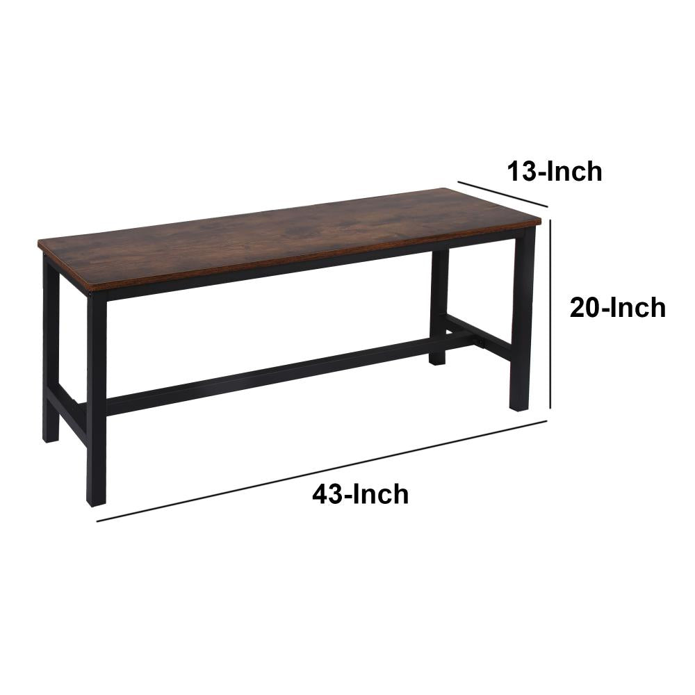 42 Wooden Top Indoor Bench with Metal Legs Set of 2 Rustic Brown and Black By Casagear Home BM217092