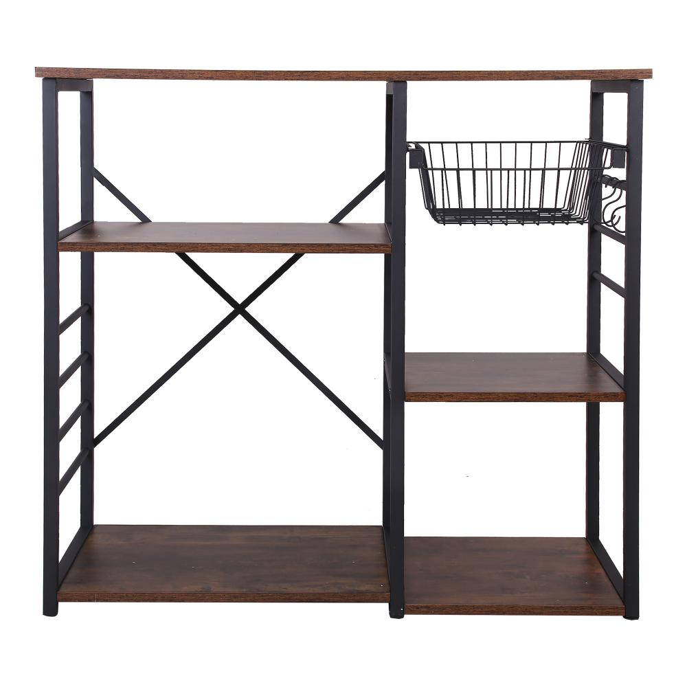 35 4-Shelf Bakers Rack with Wire Basket Brown and Black By Casagear Home BM217095