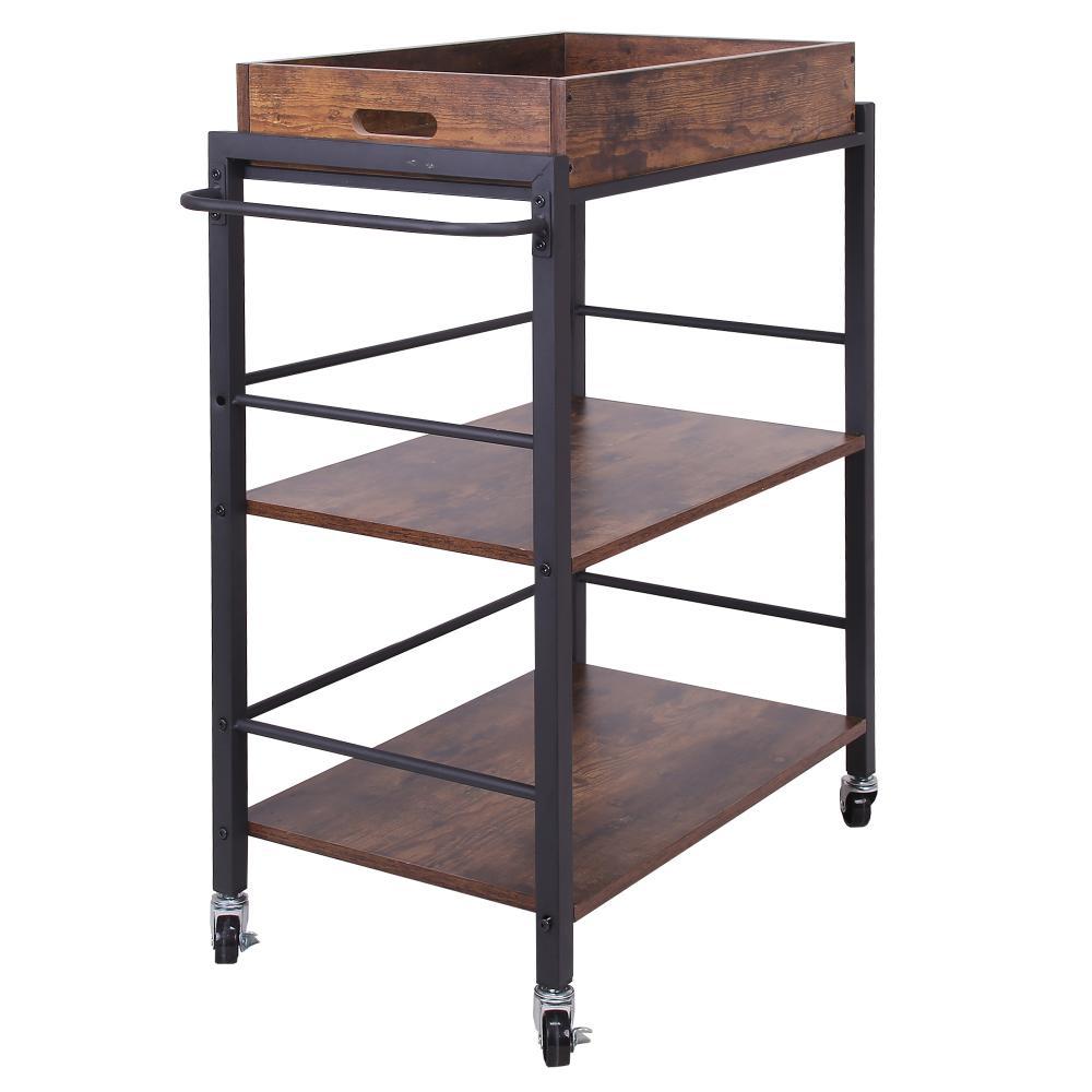 25 Tray Top Kitchen Cart with 2 Shelves and Casters Brown and Black By Casagear Home BM217112