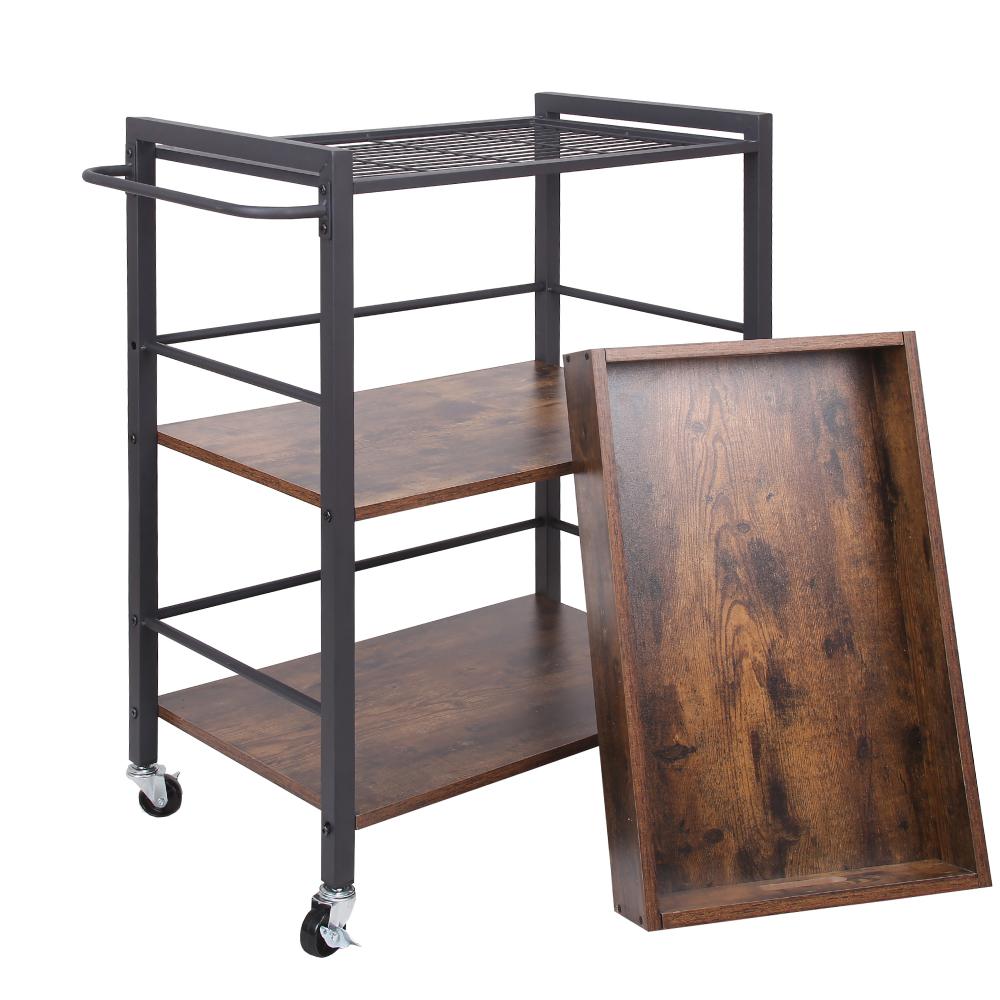 25 Tray Top Kitchen Cart with 2 Shelves and Casters Brown and Black By Casagear Home BM217112