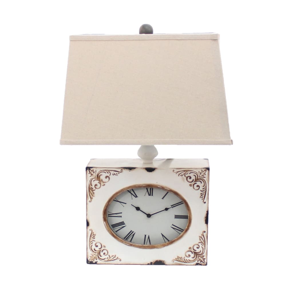 22" Clock Design Table Lamp Shade, White and Biege By Casagear Home