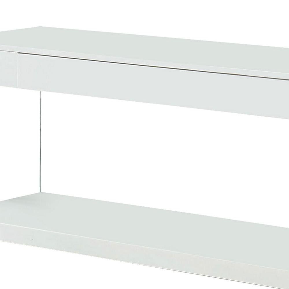 Contemporary Style Plastic TV Stand with Glass Side Panels White By Casagear Home BM217503