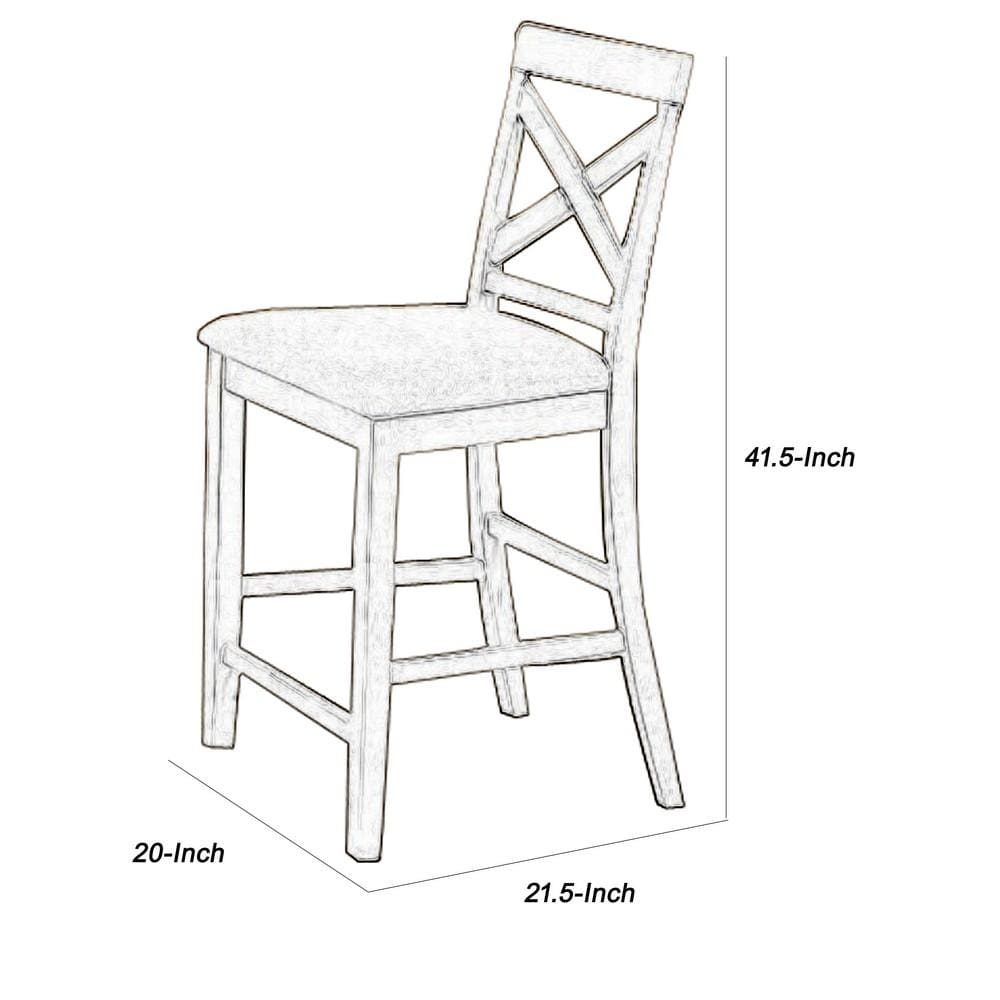 Wooden Counter Chair with X Shaped Backrest with Padded Seat,White and Gray By Casagear Home BM218104