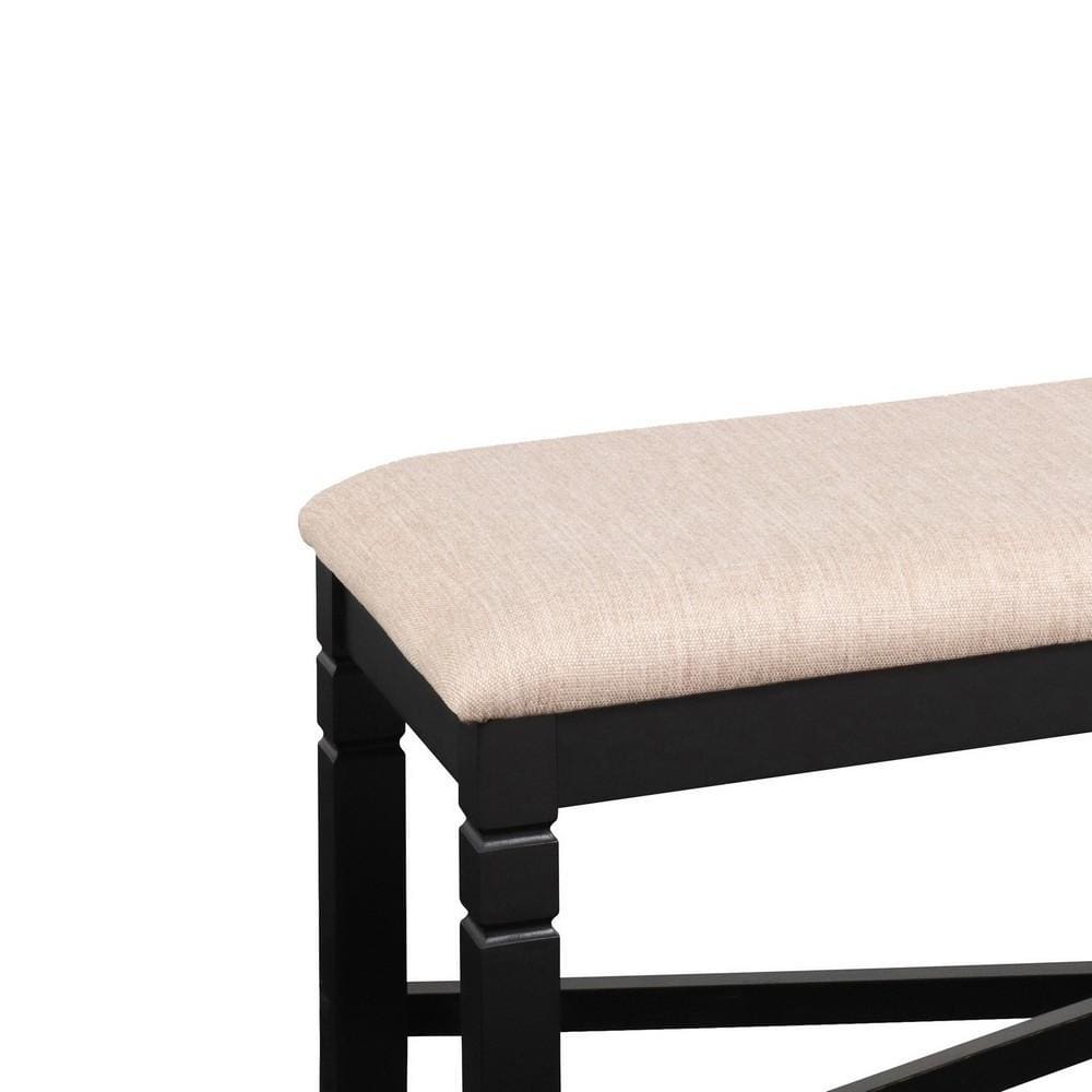 Fabric Dining Bench with Turned Legs and X Shaped Support Beige and Black By Casagear Home BM218112