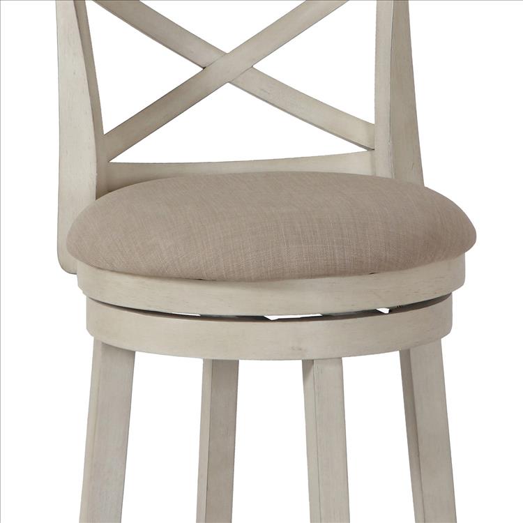 Curved X Shaped Back Swivel Counter Stool with Fabric Padded Seating White By Casagear Home BM218146