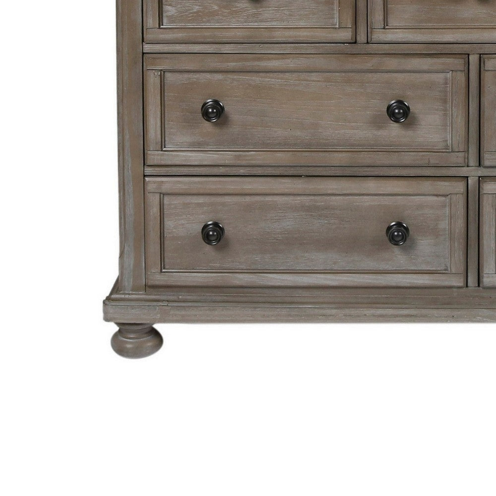 7 Drawer Wooden Dresser with Metal Pulls and Bun Feet Distressed Brown By Casagear Home BM218199