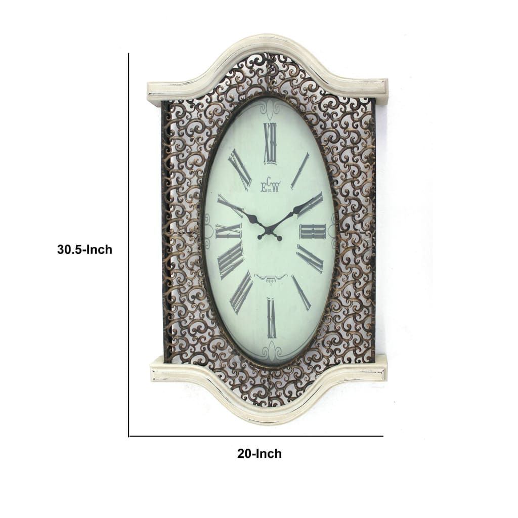 20 X 31 Scalloped Wall Clock with Intricate Details White By Casagear Home BM218339