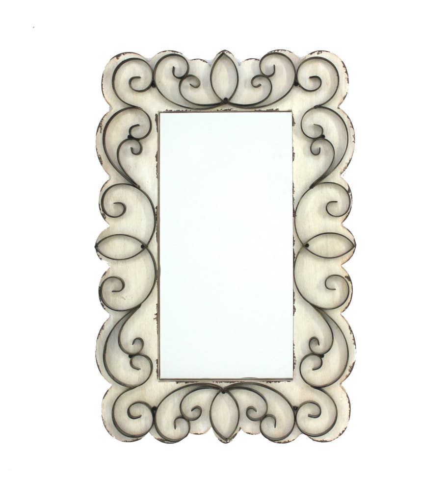 22" X 33" Scrolled Edge Wall Mirror, White By Casagear Home