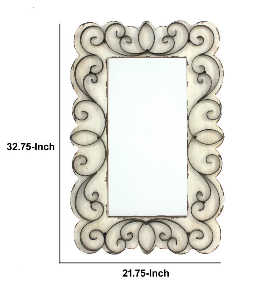 22 X 33 Scrolled Edge Wall Mirror White By Casagear Home BM218345