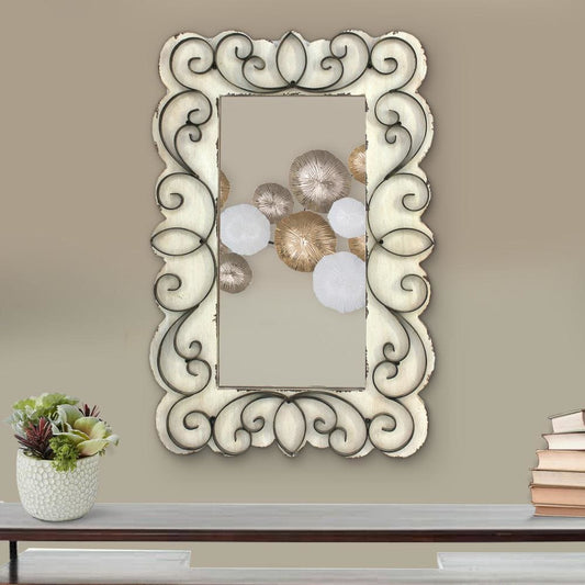 22" X 33" Scrolled Edge Wall Mirror, White By Casagear Home