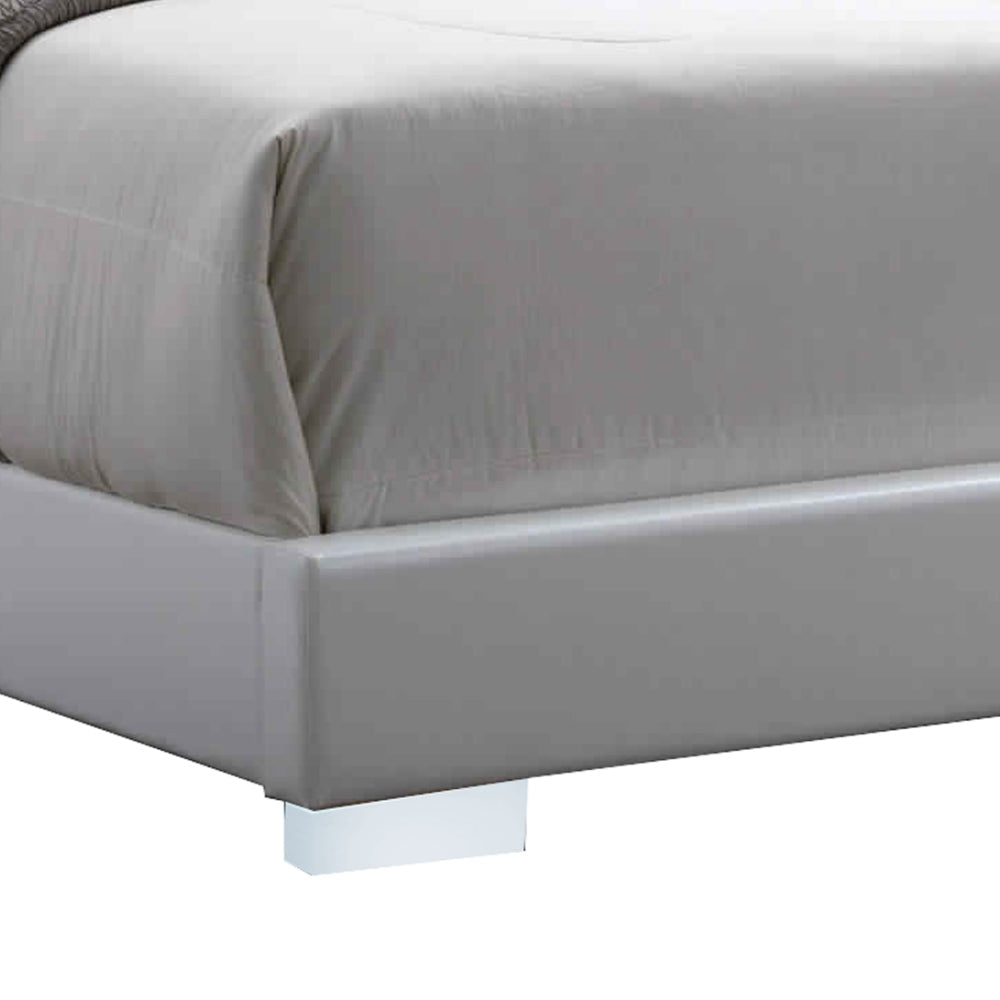 Leatherette Eastern King Bed with LED Panel Headboard and Chrome Legs,White By Casagear Home BM218470