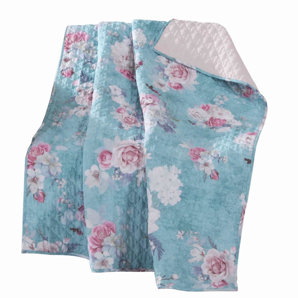 60 x 50 Inches Polyester Throw Blanket with Floral Print, Blue and White By Casagear Home