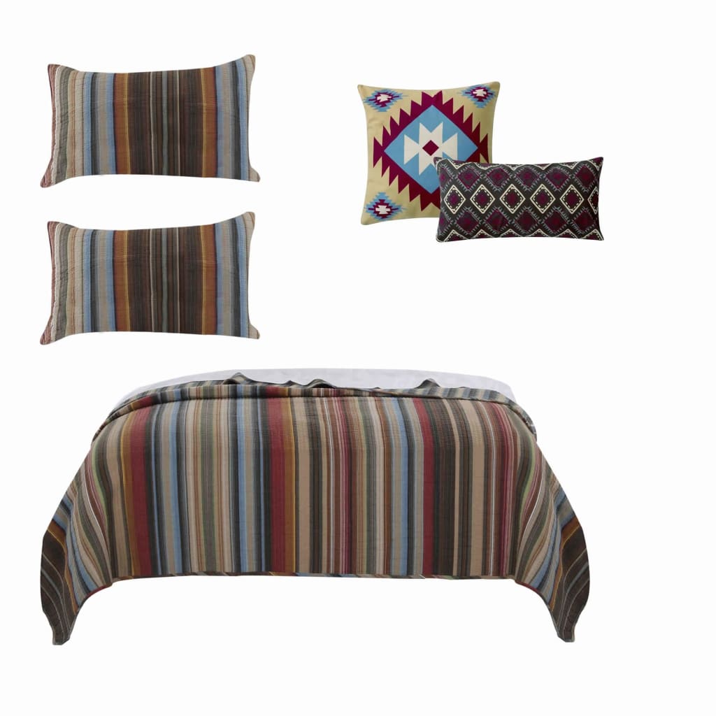 Stripe Pattern Cotton Quilt Set with 2 Quilt Shams and 2 Pillows,Multicolor By Casagear Home