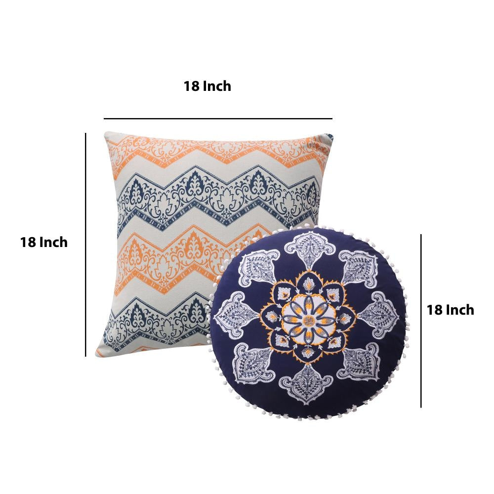 2 Piece Decorative Accent Throw Pillow Set Embroidery Cotton Saffron Orange Blue By Casagear Home BM218879