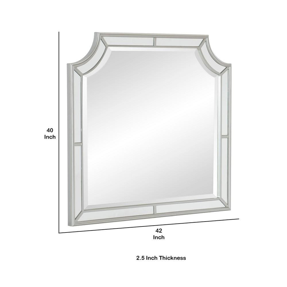 40 Wooden Frame Mirror with Clipped Corners Silver By Casagear Home BM219051