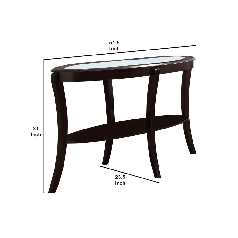 51.5 Oval Top Wooden Sofa Table with Glass Insert Brown By Casagear Home BM219734