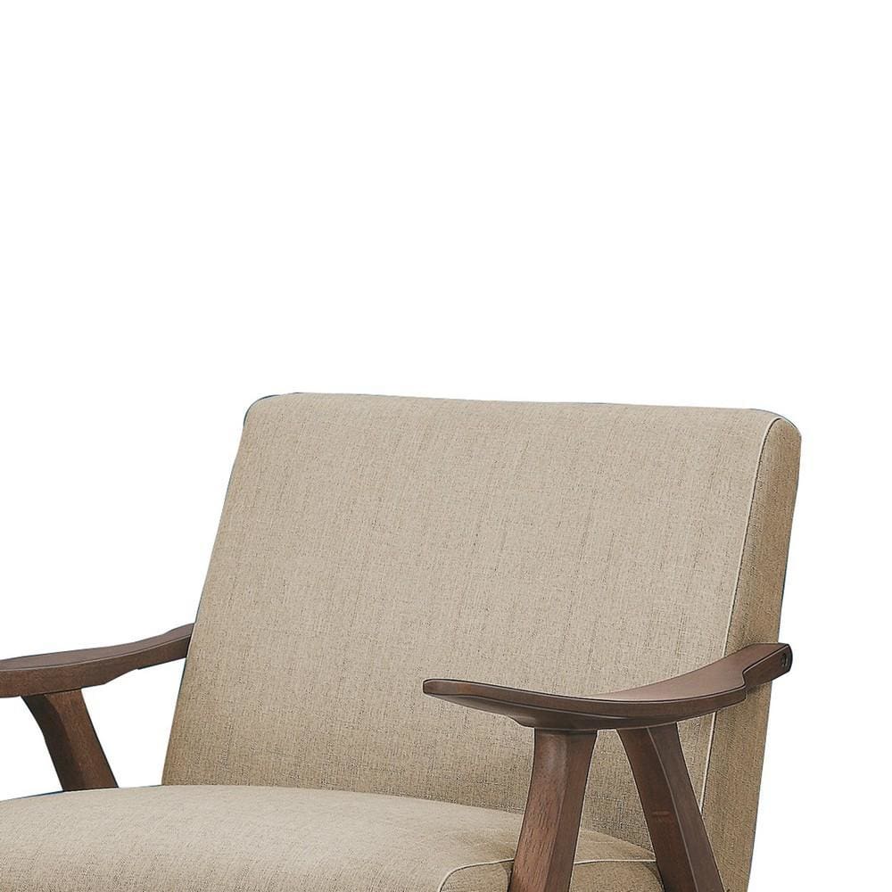 Wooden Accent Chair with Fabric Cushioned Seating,Light Brown By Casagear Home BM219772