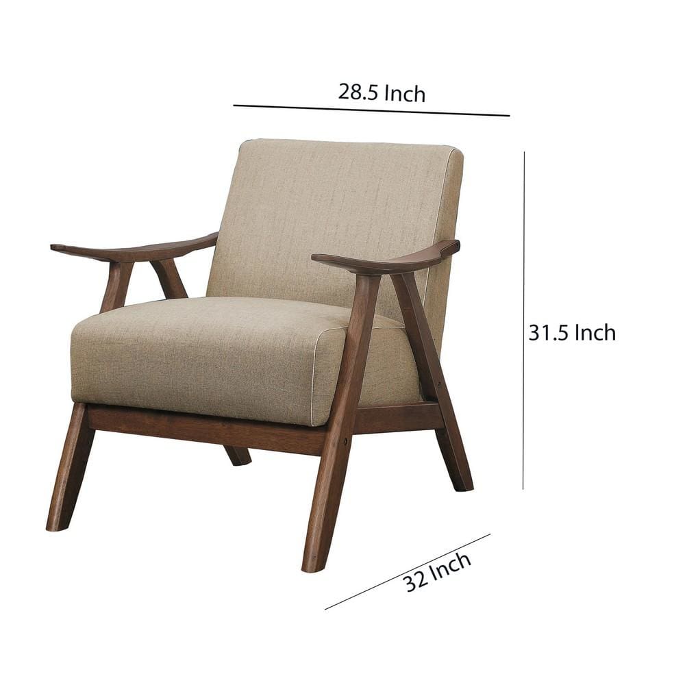 Wooden Accent Chair with Fabric Cushioned Seating,Light Brown By Casagear Home BM219772