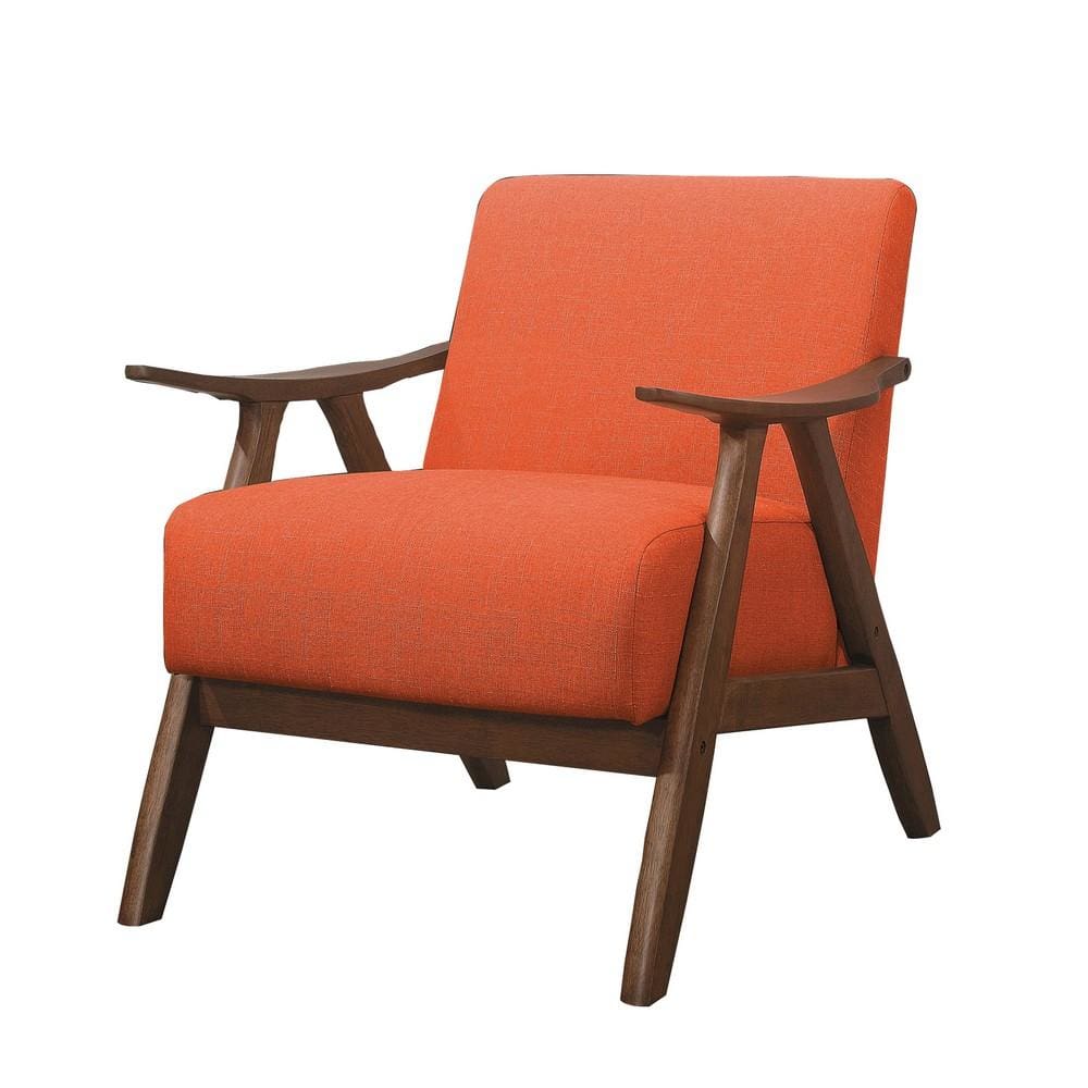 Wooden Accent Chair with Fabric Cushioned Seating, Orange By Casagear Home