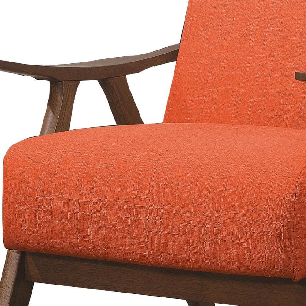 Wooden Accent Chair with Fabric Cushioned Seating Orange By Casagear Home BM219776