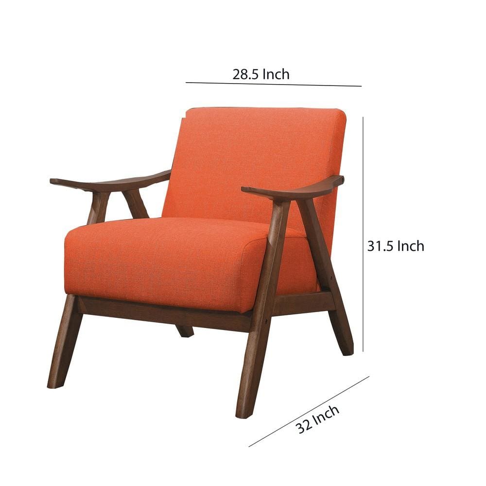 Wooden Accent Chair with Fabric Cushioned Seating Orange By Casagear Home BM219776