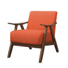 Wooden Accent Chair with Fabric Cushioned Seating, Orange By Casagear Home