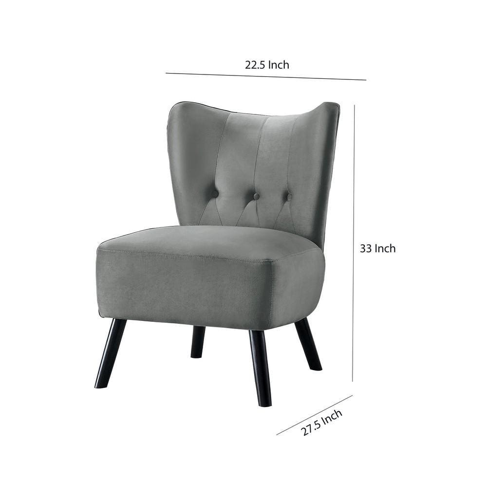 Armless Accent Chair with Button Tufted Flared Back Gray By Casagear Home BM219778