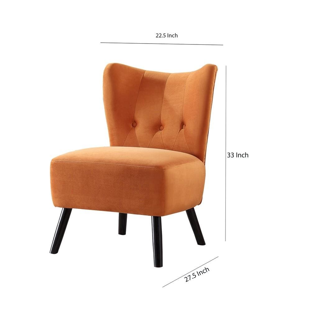 Armless Accent Chair with Button Tufted Flared Back Orange By Casagear Home BM219780