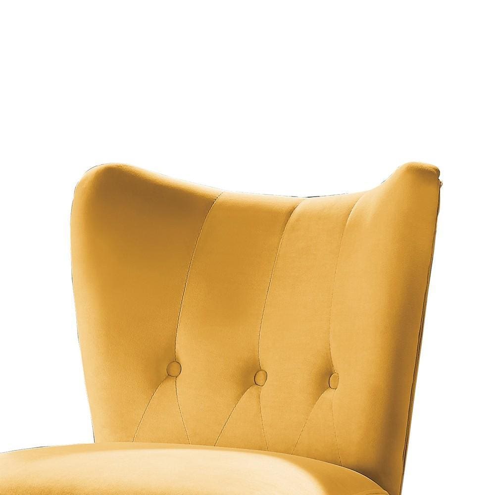 Armless Accent Chair with Button Tufted Flared Back Yellow By Casagear Home BM219781