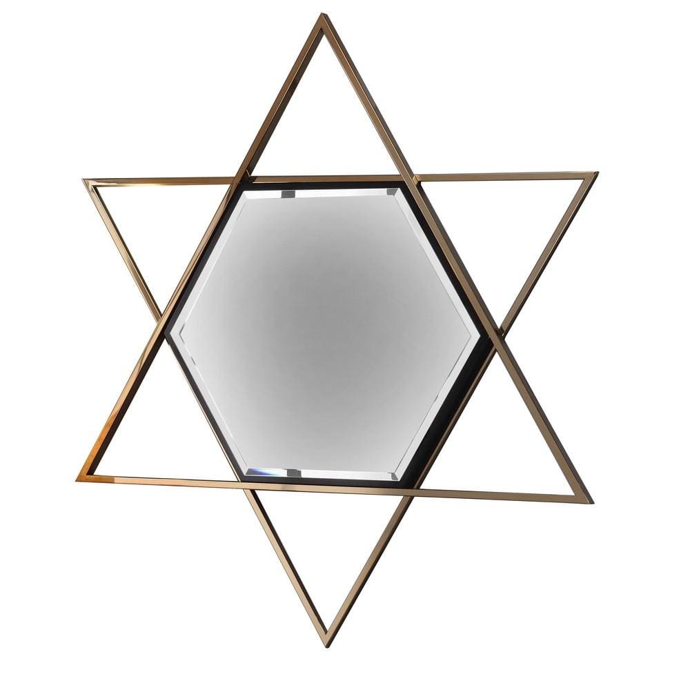 32" Hexagon Wall Mirror with Star Frame, Champagne Gold By Casagear Home