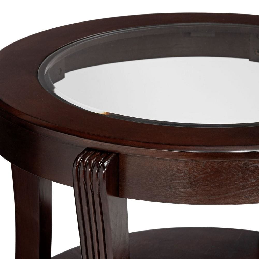 24 Oval Top Wooden End Table with Glass Insert Espresso By Casagear Home BM219904