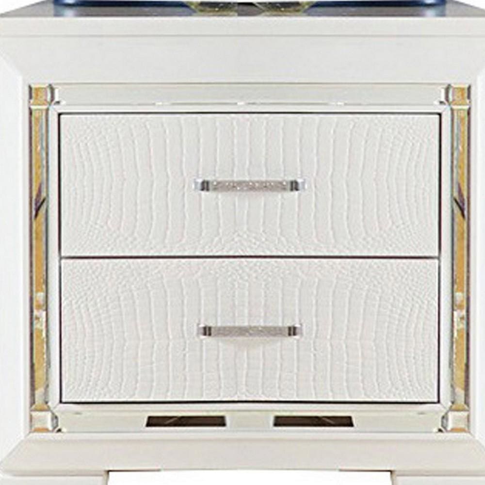 28 Wooden Nightstand with 2 Drawers and LED White By Casagear Home BM219986