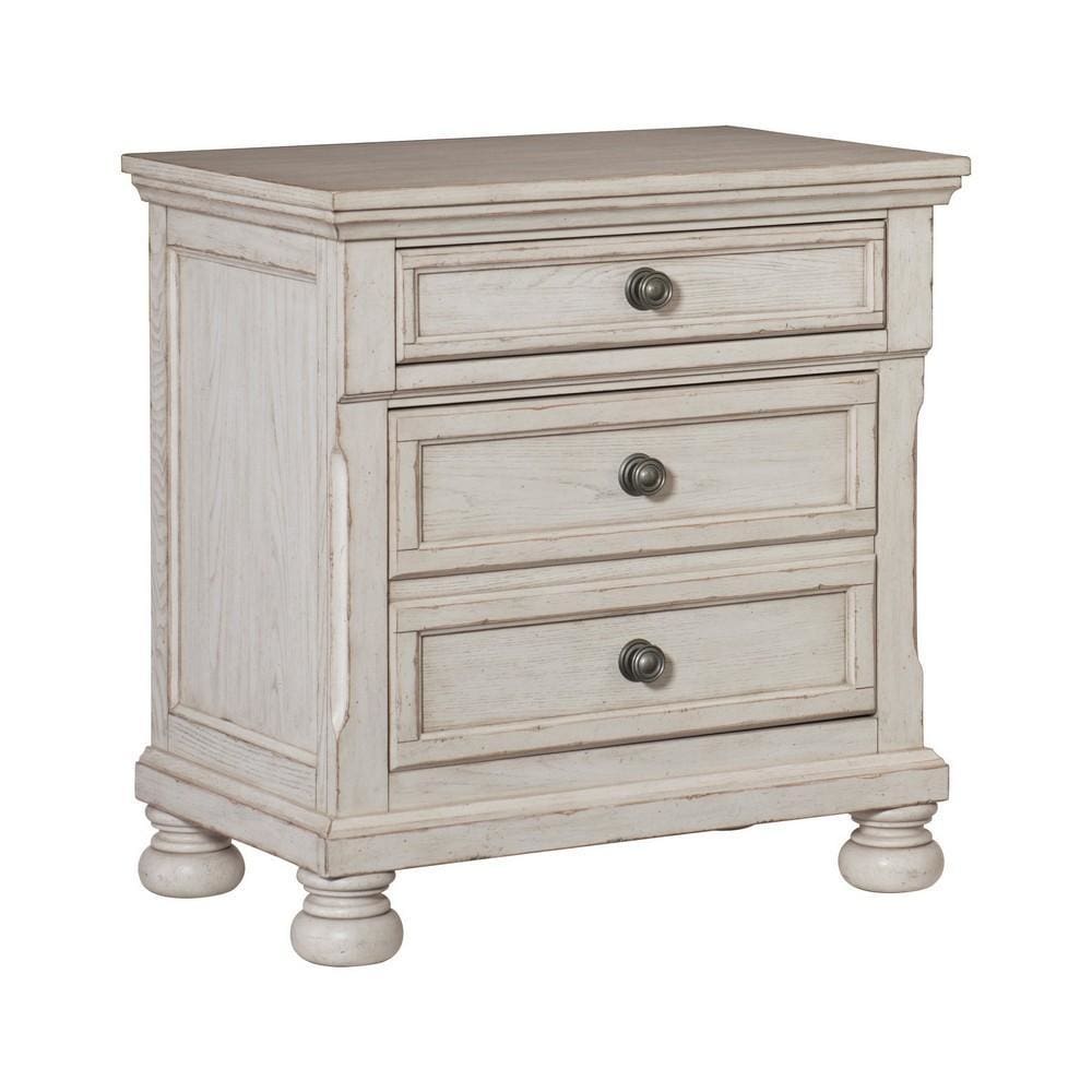 30" 3-Drawer Molded Nightstand with Bun feet, Antique White By Casagear Home