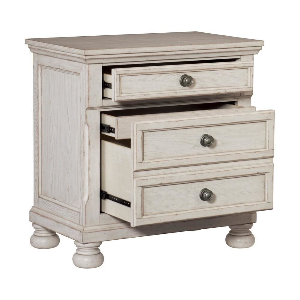 30 3-Drawer Molded Nightstand with Bun feet Antique White By Casagear Home BM220093