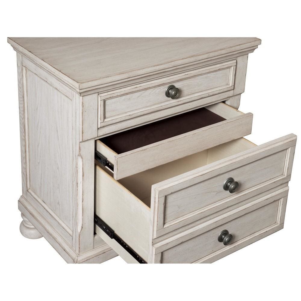 30 3-Drawer Molded Nightstand with Bun feet Antique White By Casagear Home BM220093