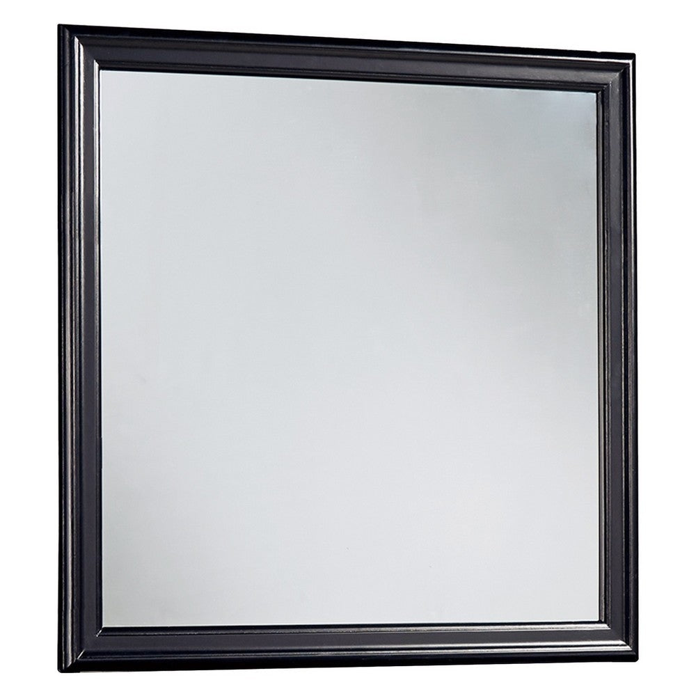 Wooden Frame Mirror with Mounting Hardware, Black and Silver By Casagear Home