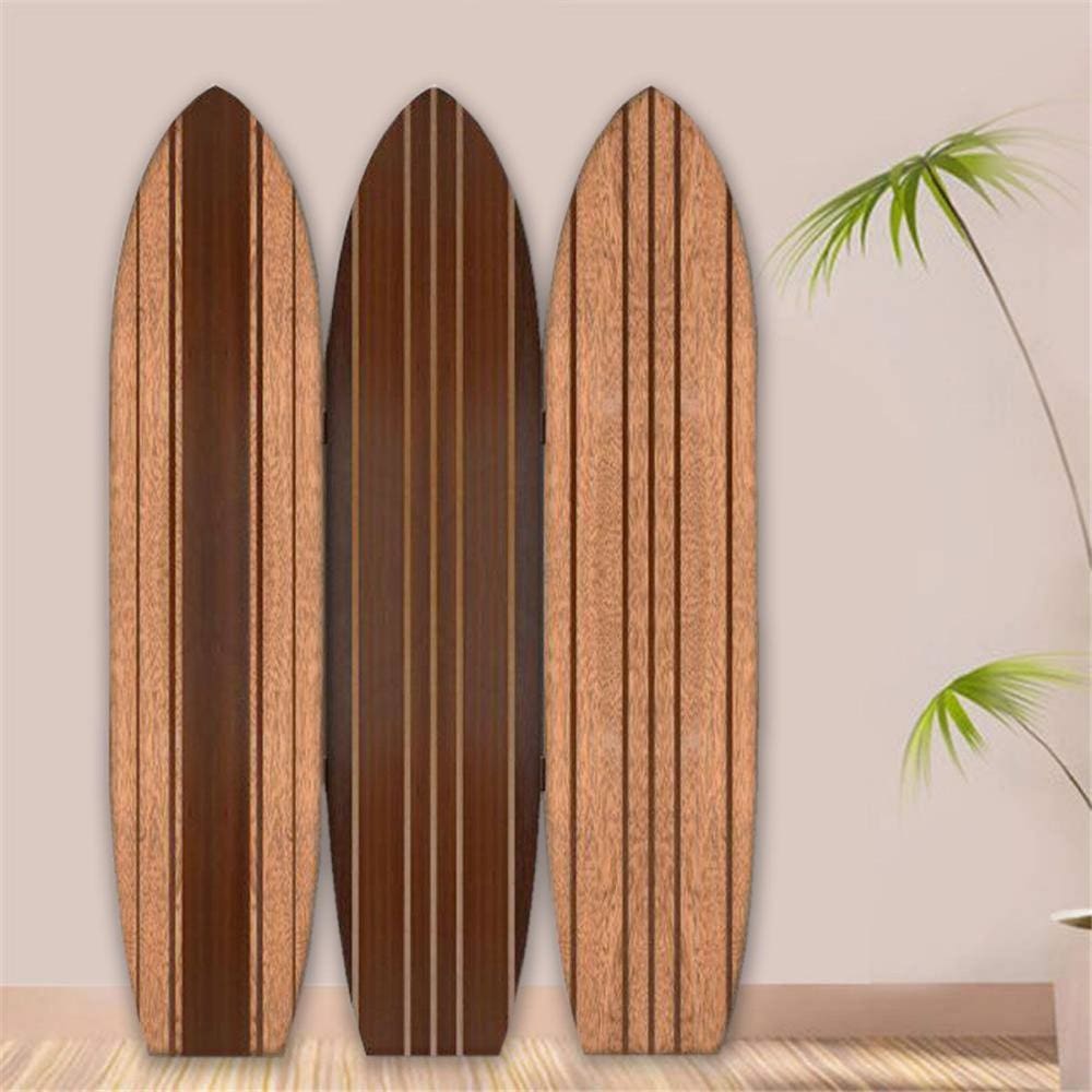 71 3-Panel Wooden Screen with Surfboard Shape Design Brown By Casagear Home BM220200