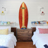 Wooden Surfboard Shaped Wall Art with Mounting Hardware, Brown and Red