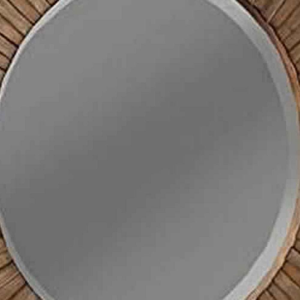 35 Round Mirror with Sunburst Design Wooden Frame Brown By Casagear Home BM220483