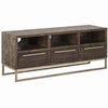 52" 3-Drawer TV Console with Sled Metal Base, Brown & Gold By Casagear Home