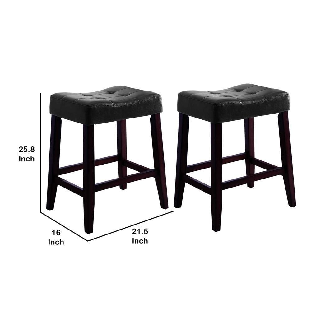 26 Wooden Stool with Saddle Seat Set of 2 Black & Brown By Casagear Home BM221549