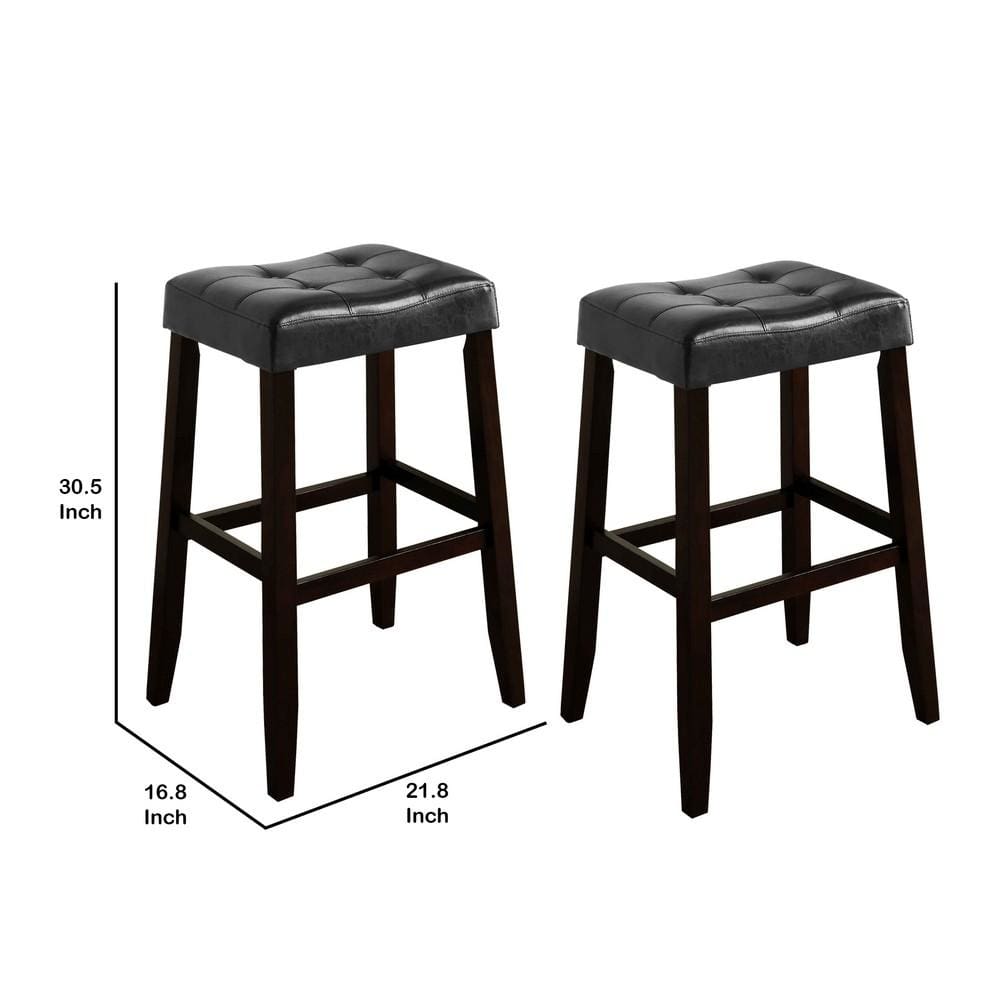 30.5 Wooden Stool with Saddle Seat Set of 2 Black & Brown By Casagear Home BM221551